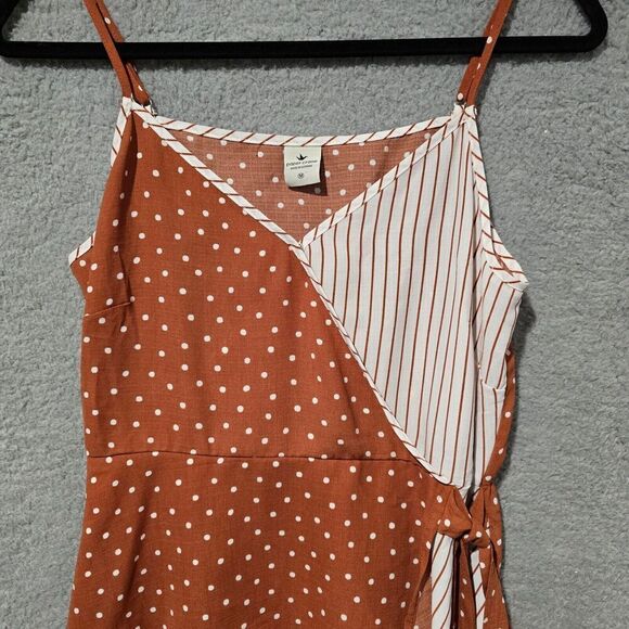Paper Crane Tank Top M Brown White Polka Dot Milkmaid Dainty Coquette Side Tie - Picture 4 of 10